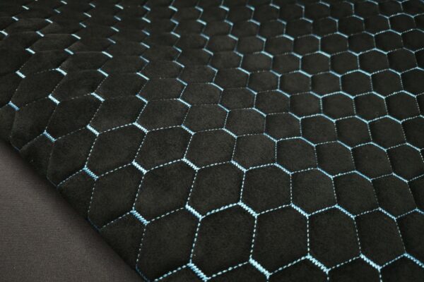PREMIUM SUEDE DIAMOND DESIGN BLACK / AZURE BLUE THREAD